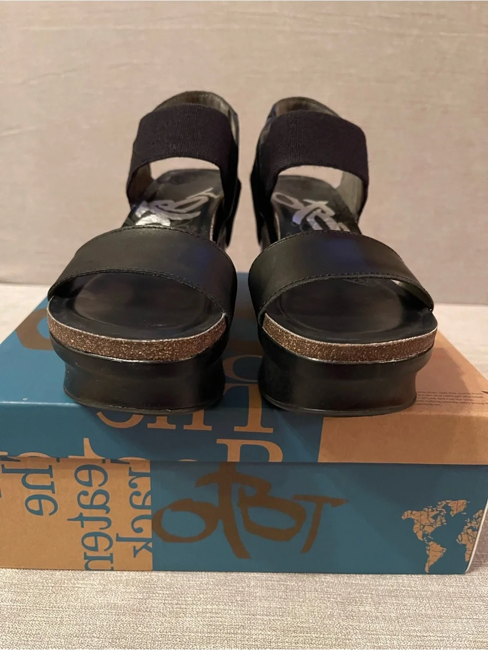 OTBT Black Bushnell Platform Wedge Leather Sandals